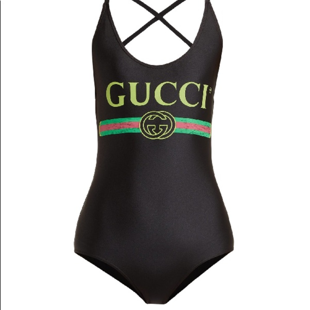Gucci Black Vintage Logo One-piece Swimsuit - Picture 2 of 16